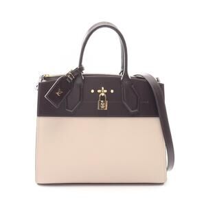 Louis Vuitton City Steamer Handbag Leather Beige Brown